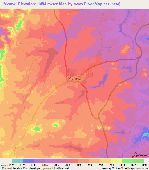 Mvurwi,Zimbabwe Elevation Map