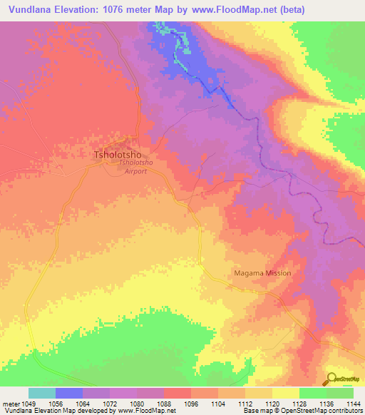 Vundlana,Zimbabwe Elevation Map