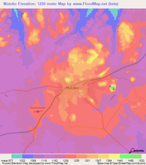 Mutoko,Zimbabwe Elevation Map