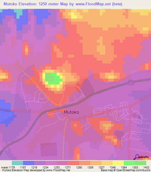 Mutoko,Zimbabwe Elevation Map