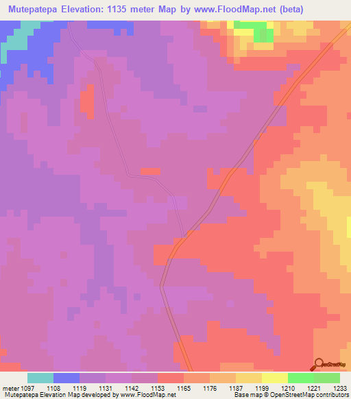 Mutepatepa,Zimbabwe Elevation Map