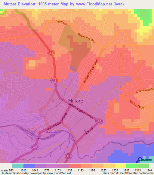 Mutare,Zimbabwe Elevation Map