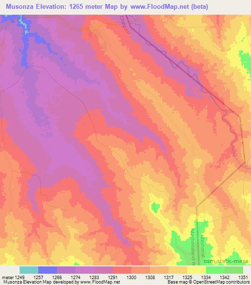 Musonza,Zimbabwe Elevation Map