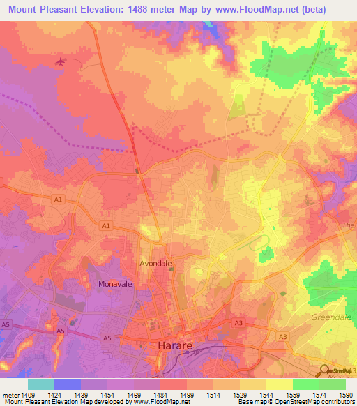 Mount Pleasant,Zimbabwe Elevation Map