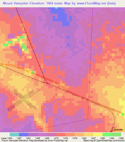Mount Hampden,Zimbabwe Elevation Map