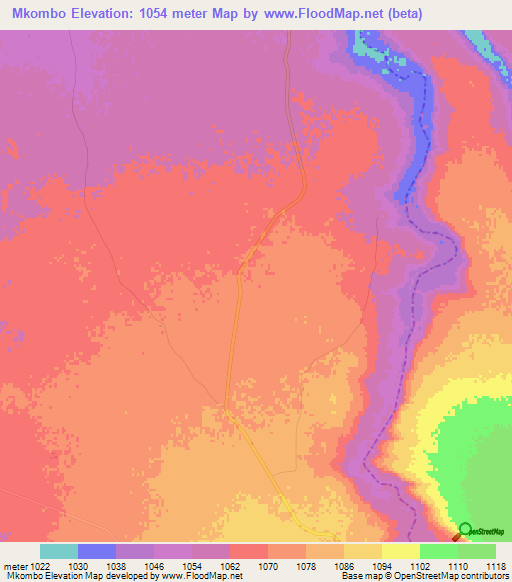 Mkombo,Zimbabwe Elevation Map
