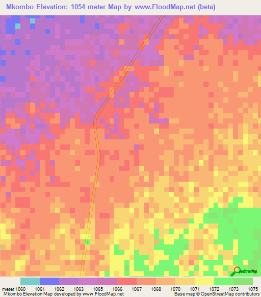 Mkombo,Zimbabwe Elevation Map