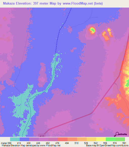 Makaza,Zimbabwe Elevation Map