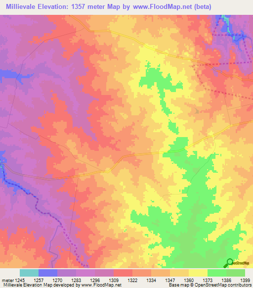 Millievale,Zimbabwe Elevation Map