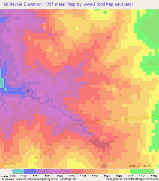 Millievale,Zimbabwe Elevation Map