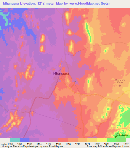 Mhangura,Zimbabwe Elevation Map