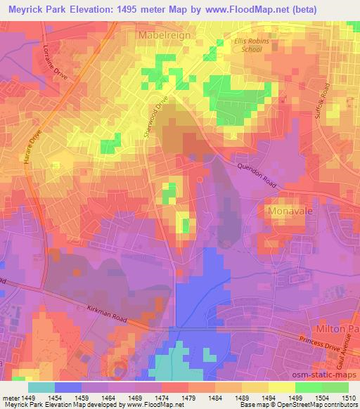 Meyrick Park,Zimbabwe Elevation Map
