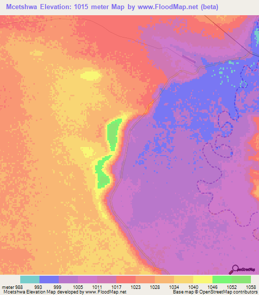 Mcetshwa,Zimbabwe Elevation Map