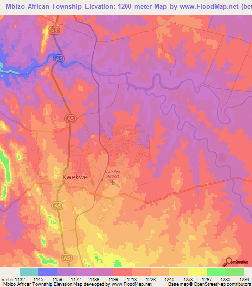 Mbizo African Township,Zimbabwe Elevation Map