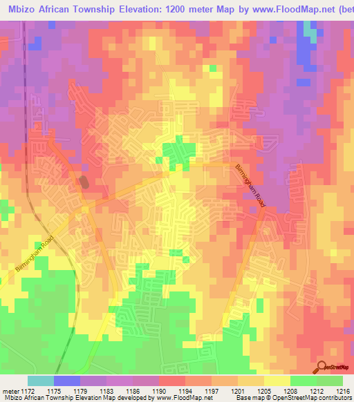 Mbizo African Township,Zimbabwe Elevation Map
