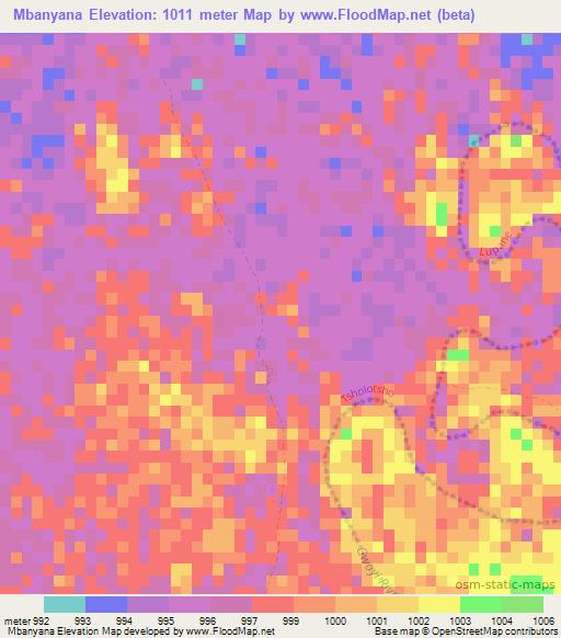 Mbanyana,Zimbabwe Elevation Map