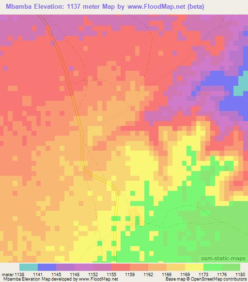 Mbamba,Zimbabwe Elevation Map