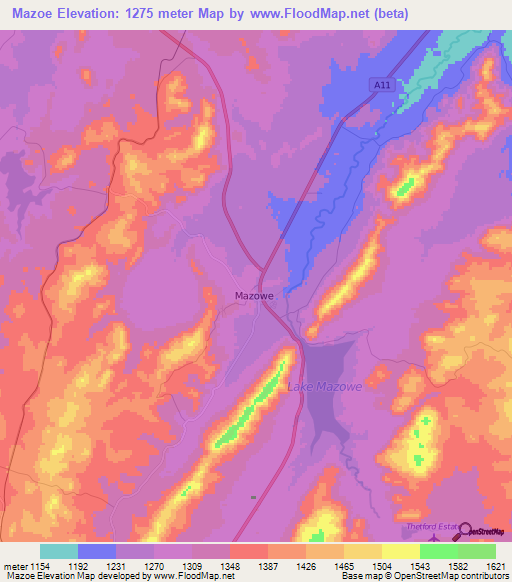Mazoe,Zimbabwe Elevation Map