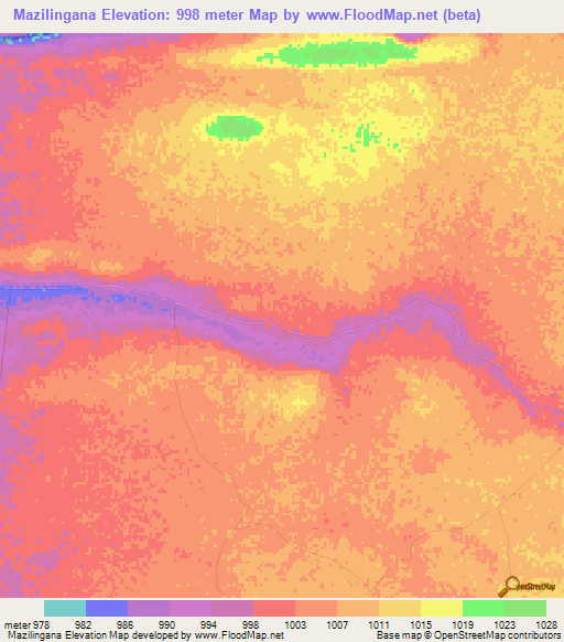 Mazilingana,Zimbabwe Elevation Map