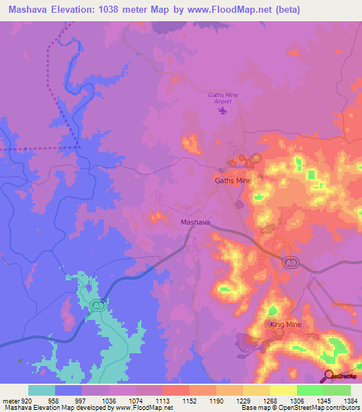 Mashava,Zimbabwe Elevation Map
