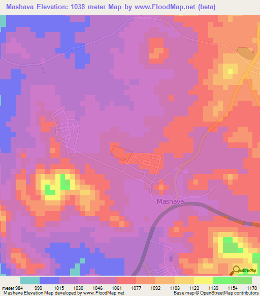 Mashava,Zimbabwe Elevation Map