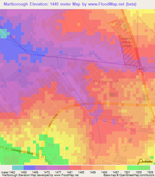 Marlborough,Zimbabwe Elevation Map