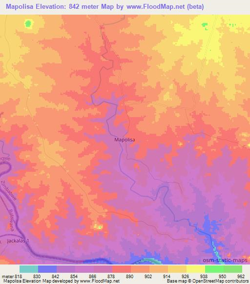 Mapolisa,Zimbabwe Elevation Map