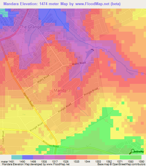 Mandara,Zimbabwe Elevation Map