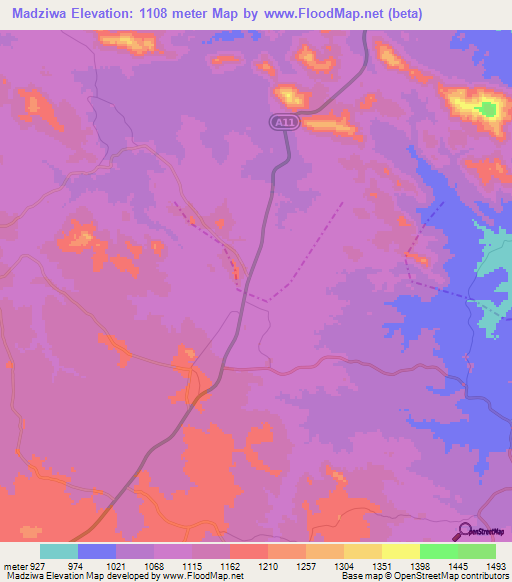 Madziwa,Zimbabwe Elevation Map