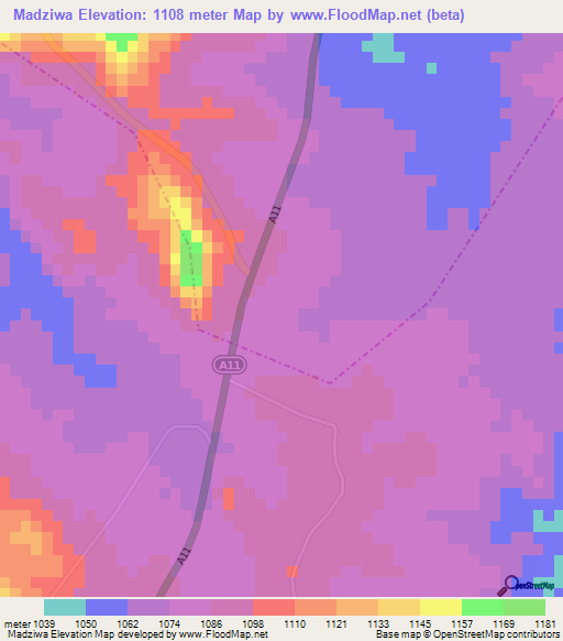 Madziwa,Zimbabwe Elevation Map