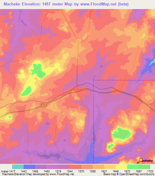 Macheke,Zimbabwe Elevation Map