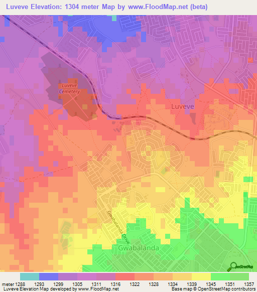 Luveve,Zimbabwe Elevation Map
