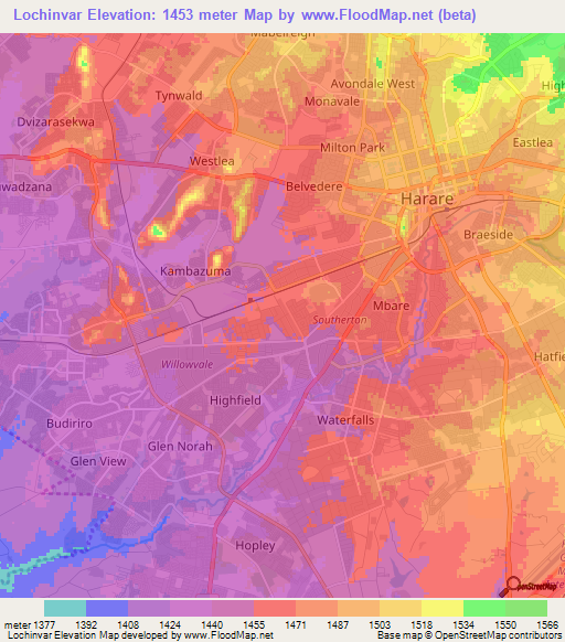 Lochinvar,Zimbabwe Elevation Map