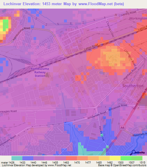 Lochinvar,Zimbabwe Elevation Map