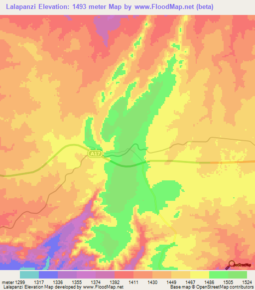 Lalapanzi,Zimbabwe Elevation Map