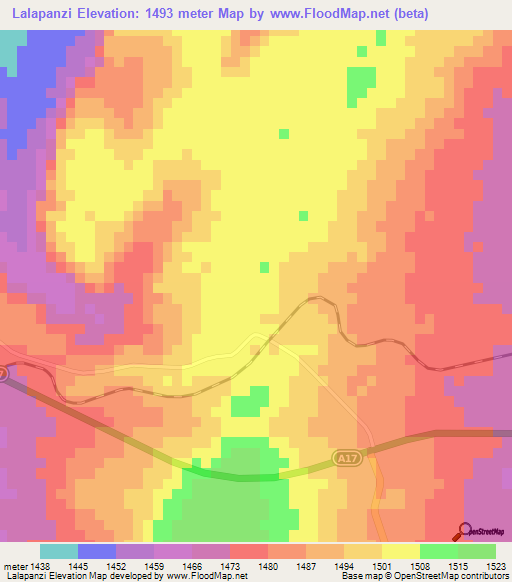 Lalapanzi,Zimbabwe Elevation Map
