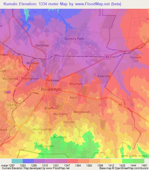 Kumalo,Zimbabwe Elevation Map