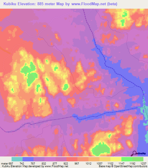 Kubiku,Zimbabwe Elevation Map