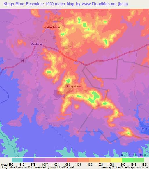 Kings Mine,Zimbabwe Elevation Map