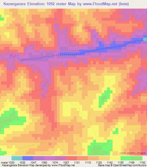 Kazangarare,Zimbabwe Elevation Map