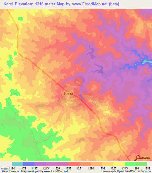 Karoi,Zimbabwe Elevation Map