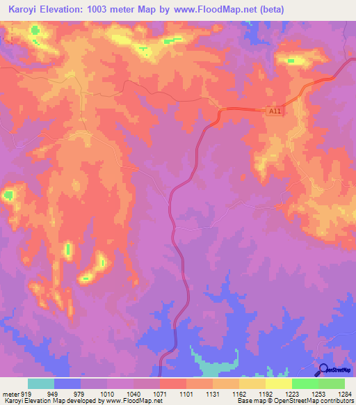 Karoyi,Zimbabwe Elevation Map