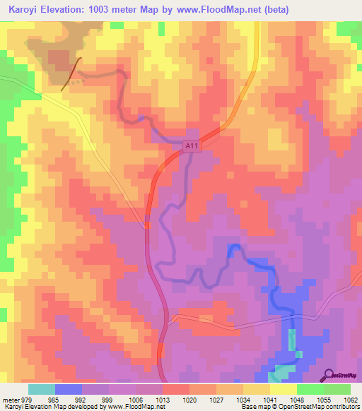 Karoyi,Zimbabwe Elevation Map