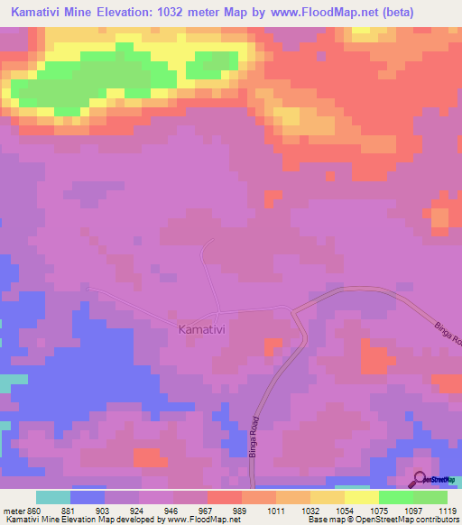 Kamativi Mine,Zimbabwe Elevation Map