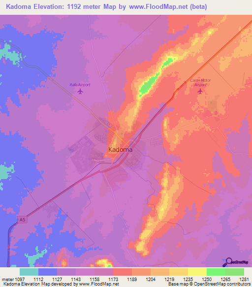 Kadoma,Zimbabwe Elevation Map