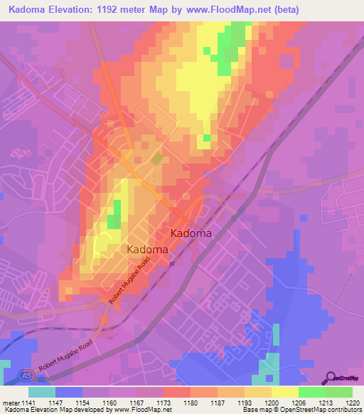 Kadoma,Zimbabwe Elevation Map