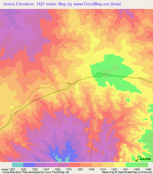 Insiza,Zimbabwe Elevation Map