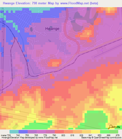 Hwange,Zimbabwe Elevation Map