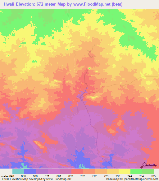 Hwali,Zimbabwe Elevation Map