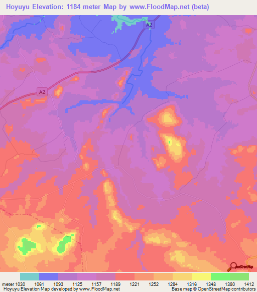 Hoyuyu,Zimbabwe Elevation Map